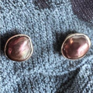 Pink and Silver Stud Earrings with Iridescent Finish